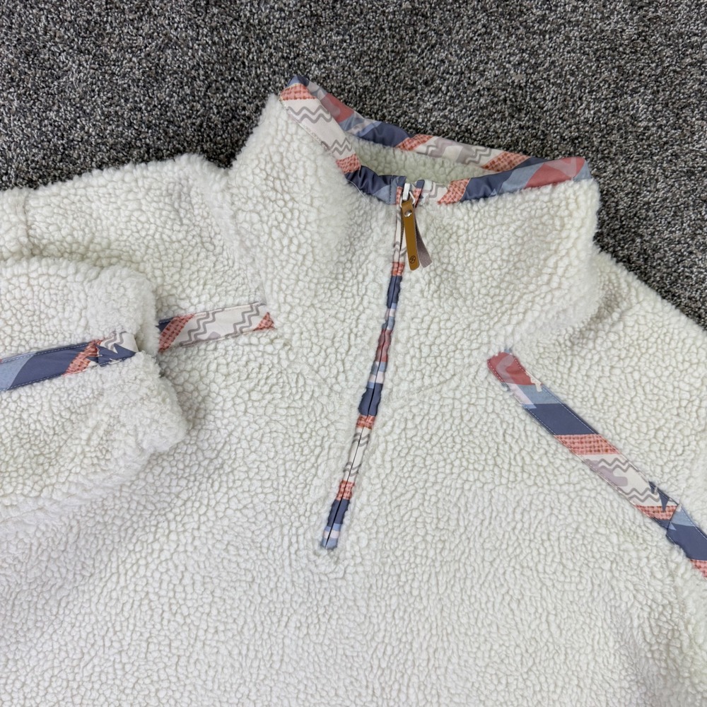 Hooey Mens XXL Sherpa Fleece 1/4 Zip Pullover Cream Southwestern Trim XXL